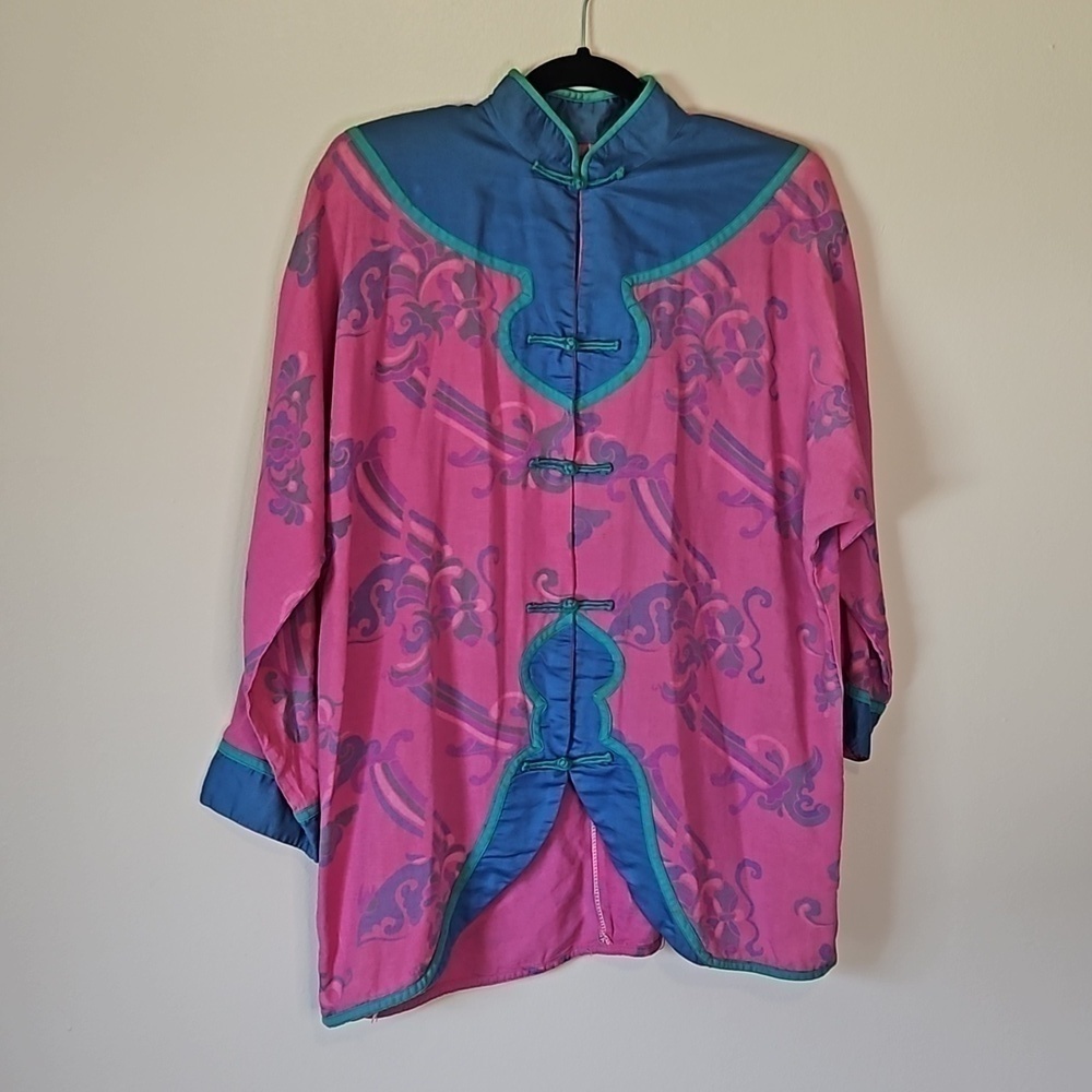 Vintage Asian Nehru Collar Jacket Pink Blue Women's
